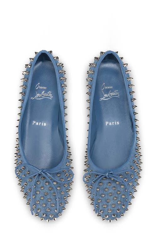 Shop Christian Louboutin Sweetie Jane Spikes Denim Flat In Blue/silver/lin Jeans