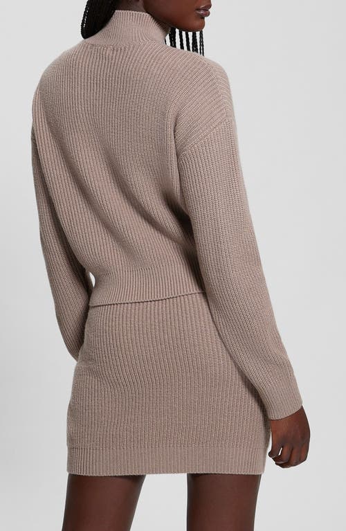 Shop Guess Zylee Button Shoulder Mock Neck Sweater In Silk Taupe