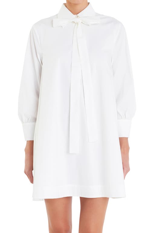 Shop English Factory Bow Long Sleeve Shirtdress In White