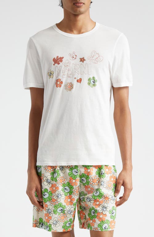 Shop Marni Logo Cotton Graphic T-shirt In Lily White