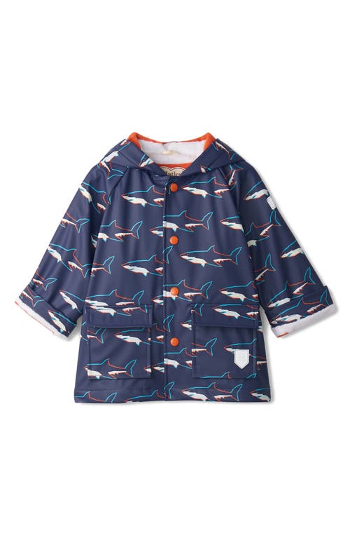 Hatley Sharks Color Changing Hooded Waterproof Raincoat Patriot Blue at Nordstrom,