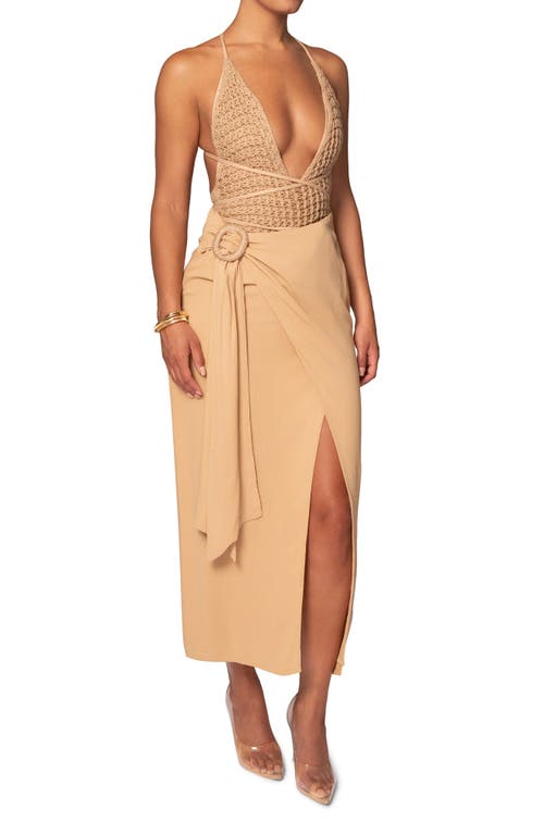 Shop Jluxlabel Athea Faux Wrap Drape Skirt In Beige