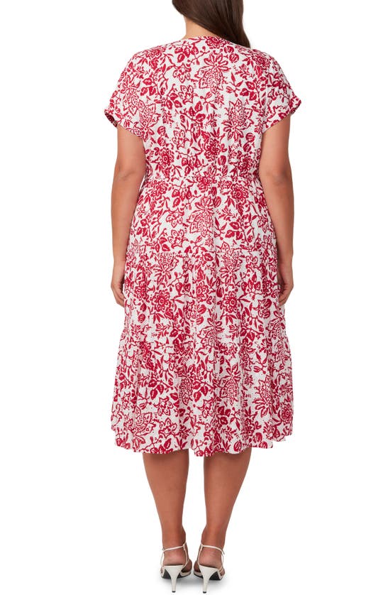 Shop Estelle Cote Dazur Embroidered Midi Dress In Milk/ Dark Pink