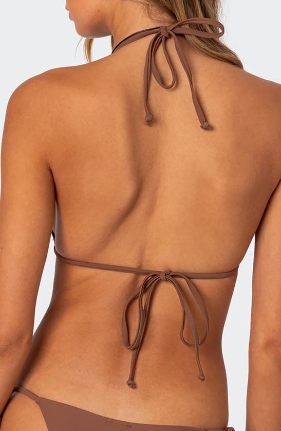 Shop Edikted Cassey Lace Trim Triangle Bikini Top In Brown