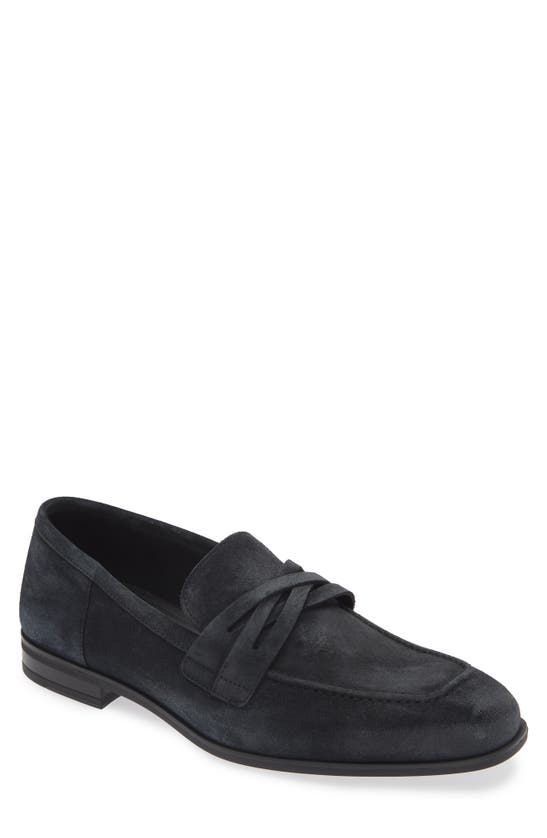 Shop Stuart Weitzman Simon Crisscross Loafer In Off Black