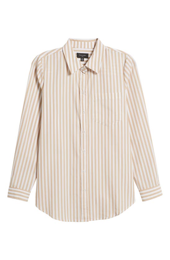 Shop Tahari Asl Stripe Button-up Shirt In Sand White