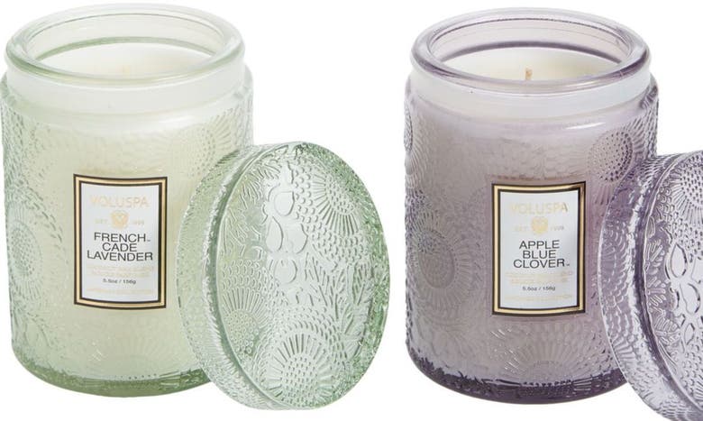 Voluspa Mini Jar Candle Duo In French Cade Laven/aple Bl Clvr