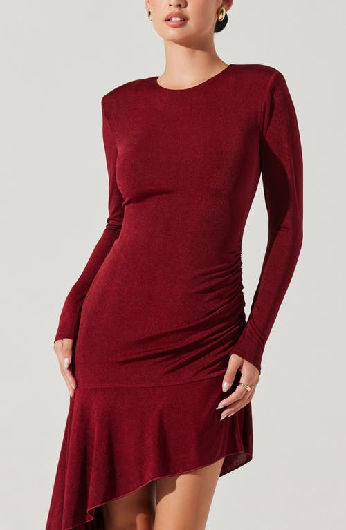 Shop Astr The Label Metallic Long Sleeve Asymmetric Hem Minidress In Wine