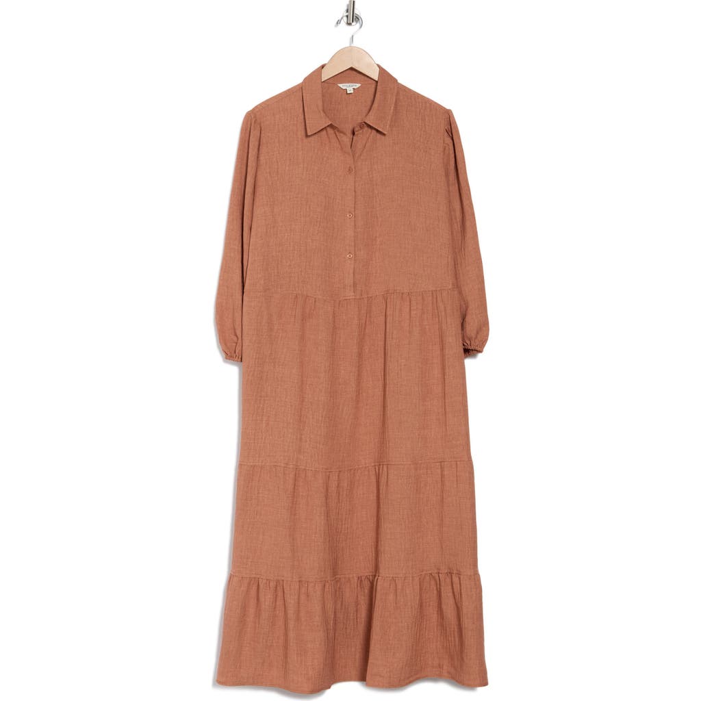 Max Studio Balloon Sleeve Tiered Shirtdress In Heather Spice