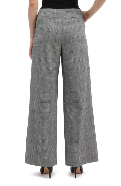 Nvlt Plaid Wide Leg Pull-on Pants In Black/grey