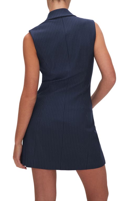 Good American Stripe Sleeveless Double Breasted Ponte Knit Blazer Minidress In Ink Stripe001