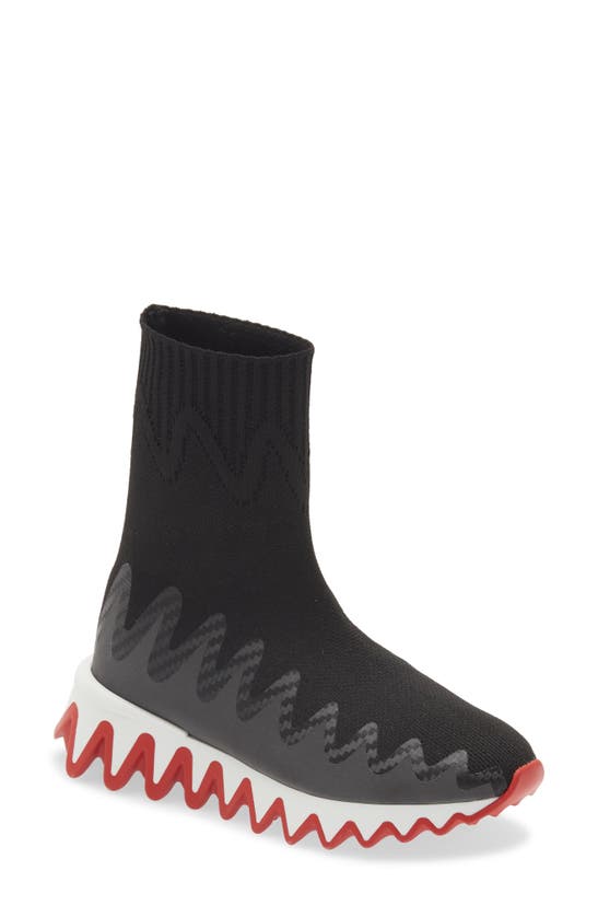 Christian Louboutin Kids' Mini Sharky Sock Sneaker In Version Black