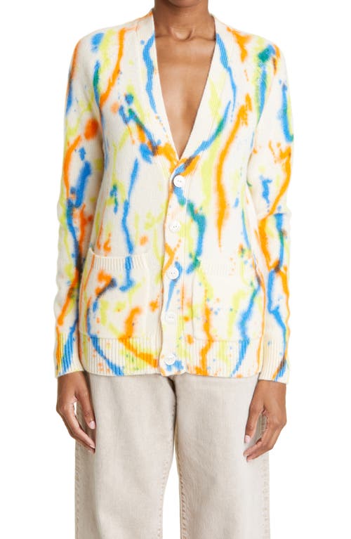 The Elder Statesman Women's Watercolor V-Neck Cashmere Cardigan in Ivory W/Lmn/Mnd/Bjy
