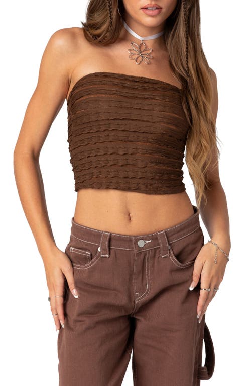 EDIKTED Alora Textured Knit Tube Top Brown at Nordstrom,