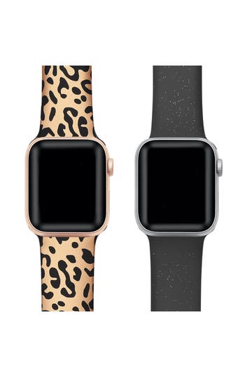 The Posh Tech Assorted 2-pack Animal Print & Solid Silicone Apple Watch® Watchbands In Multi