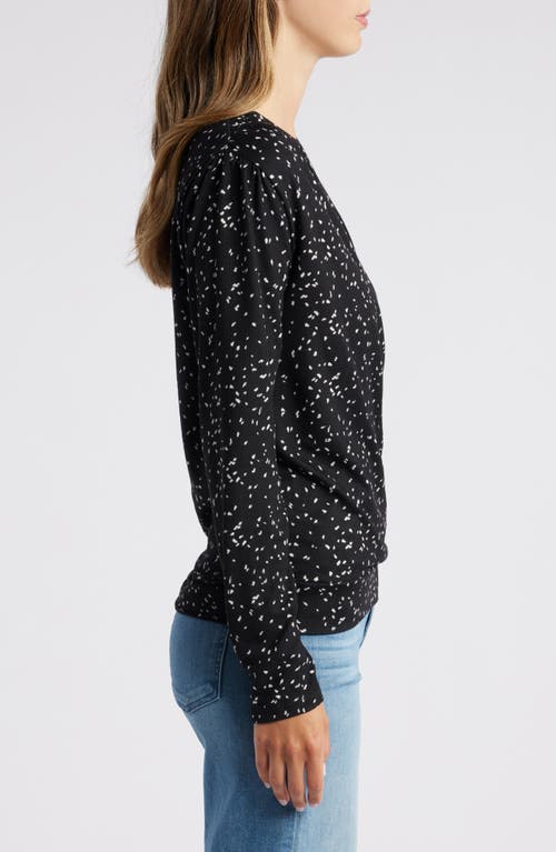 Loveappella Dot Print Faux Tie Wrap Top In Black/ Nat