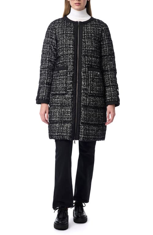 Shop Bernardo Reversible Mixed Media Puffer Coat With Removable Funnel Collar In Black/white