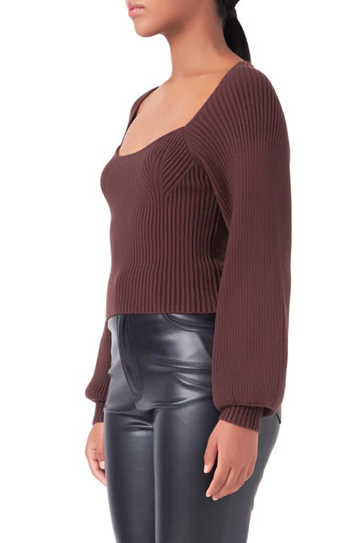 Endless Rose Knitted Balloon Sleeve Top In Chocolate