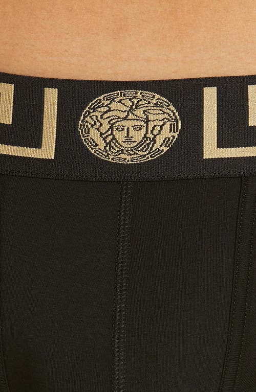 Versace Black Briefs With Elastic Waist With Medusa Print In Cotton Stretch Man In Black/gold