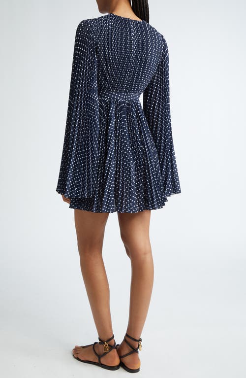 Michael Kors Pleated Long Sleeve Minidress In Midnight/ Optic White