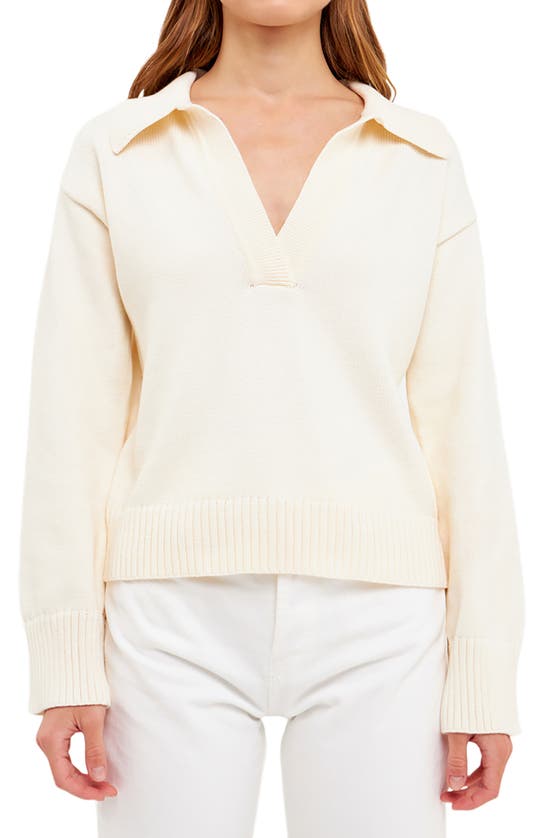 Shop English Factory Johnny Collar Sweater In Ivory