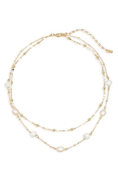 Nordstrom Cubic Zirconia & Imitation Pearl Layered Chain Necklace in White- Gold at Nordstrom