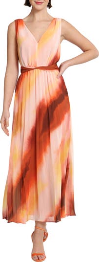 DONNA MORGAN FOR MAGGY Pleated Ombr Stripe Sleeveless Midi Dress