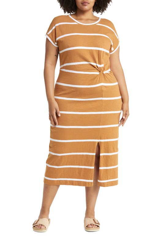 caslon(r) Twist Detail Organic Cotton Dress in Tan Sugar- White Stripe