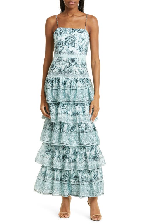 Alice + Olivia Valencia Floral Print Tiered Maxi Dress in Journey Floral Julep