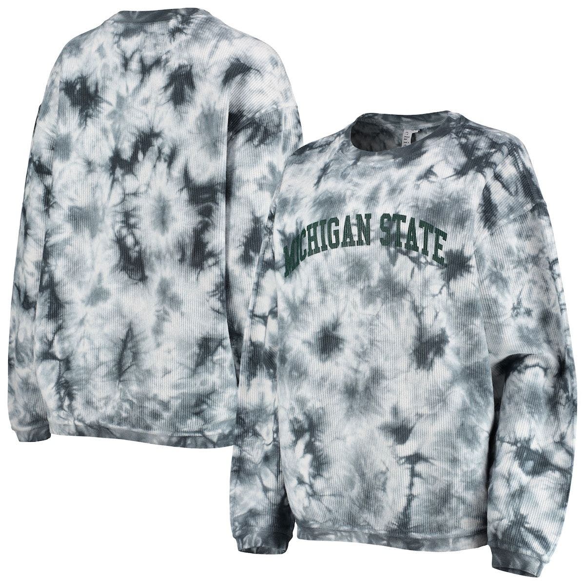 CHICKA-D Women's chicka-d White/Charcoal Michigan State Spartans Tie Dye Corded Pullover Sweatshirt at Nordstrom