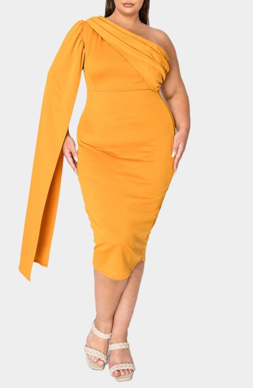 Shop L I V D Spade One-shoulder Cape Dress In Mustard