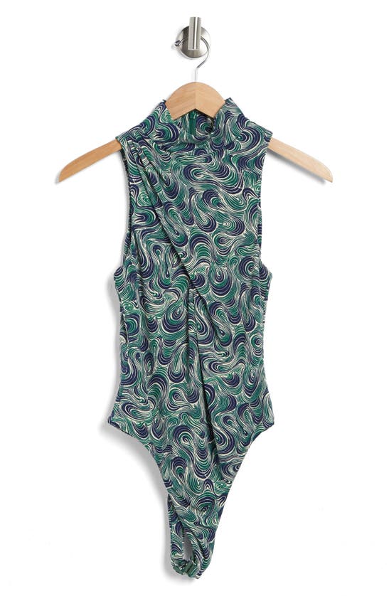 Shop Cinq À Sept Roxine Mock Neck Bodysuit In Dark Emerald Multi