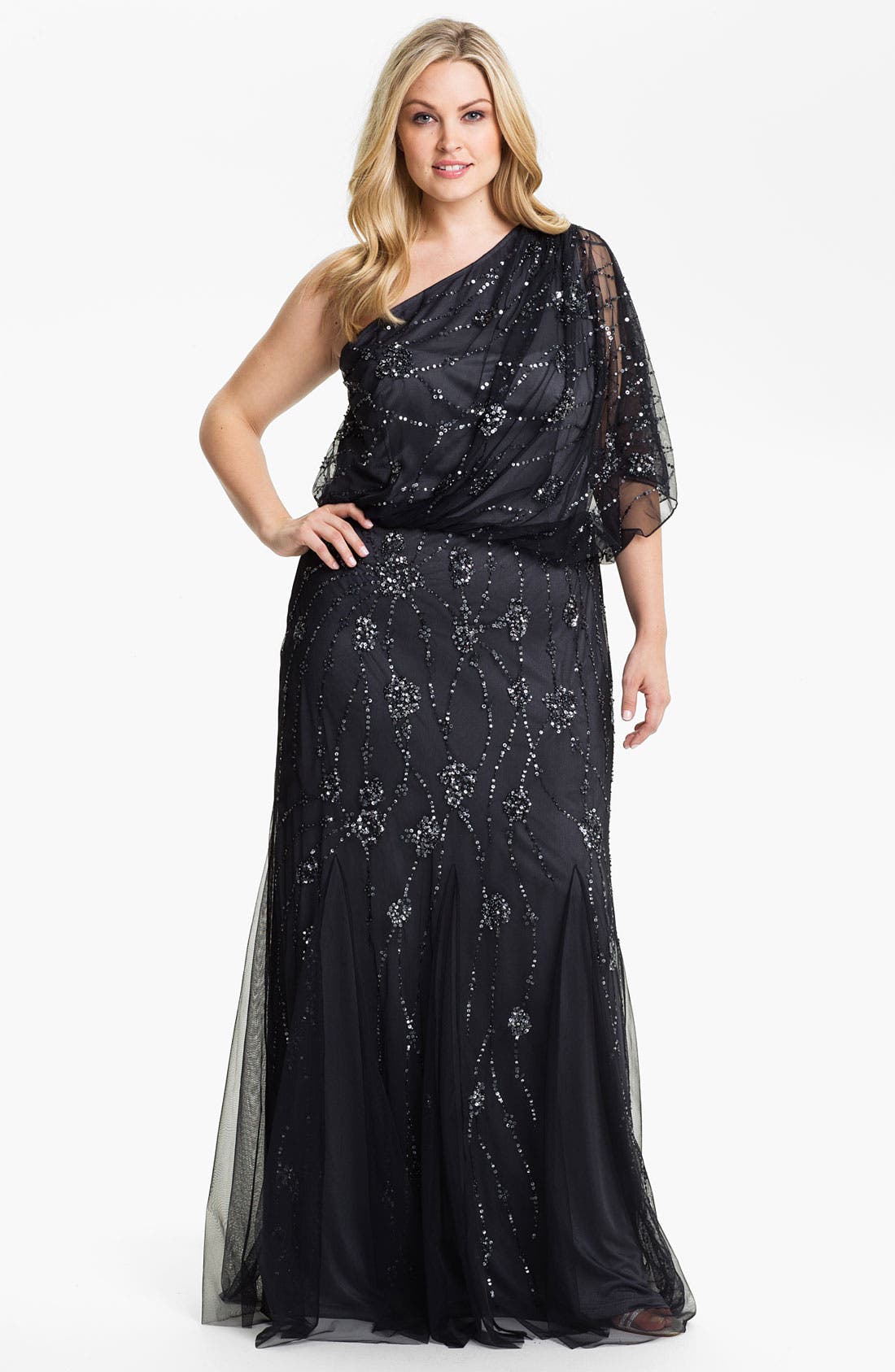 Adrianna Papell Beaded One Shoulder Gown (Plus Size) | Nordstrom