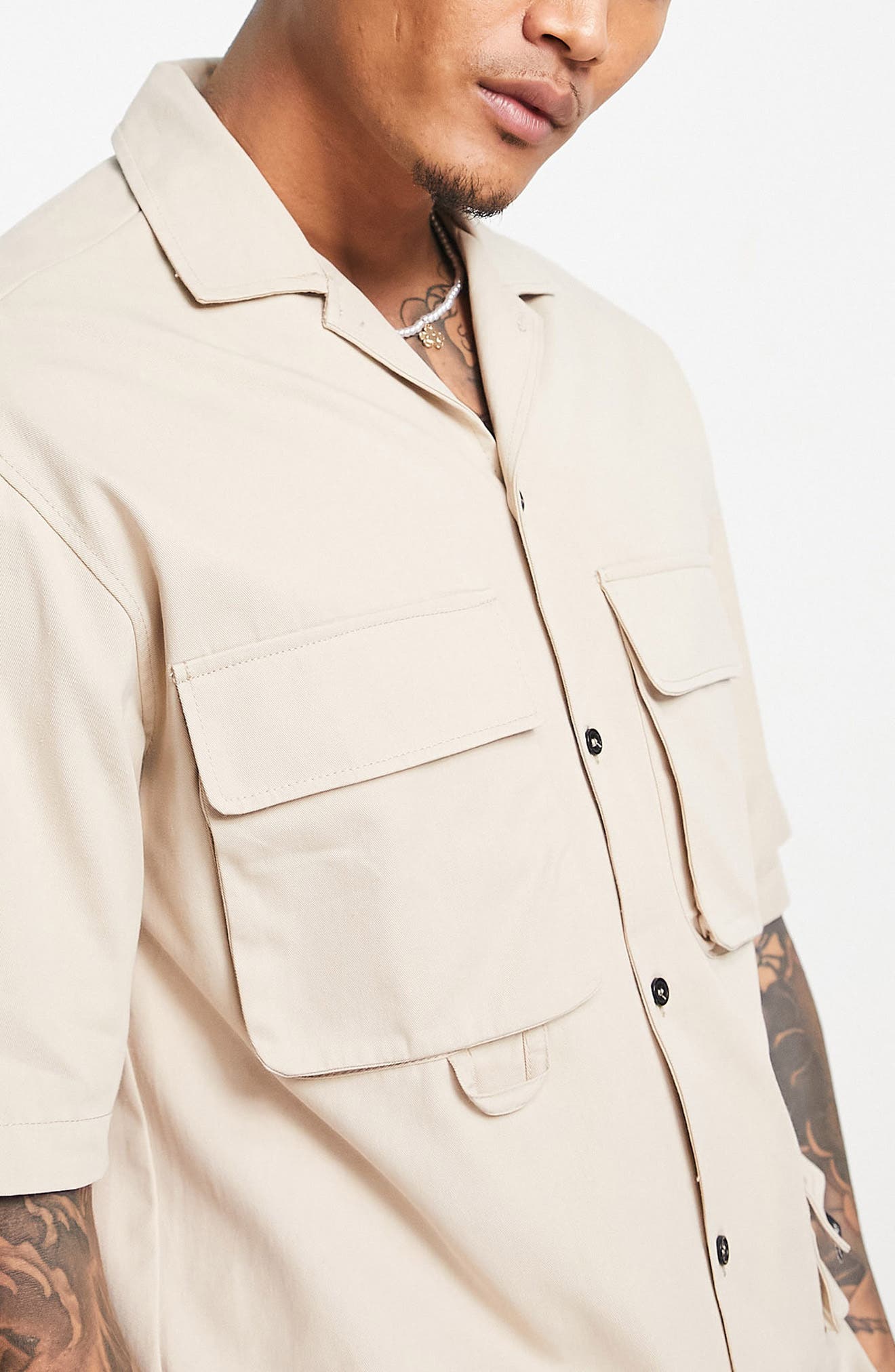 Topman Short Sleeve Button-Up Overshirt 