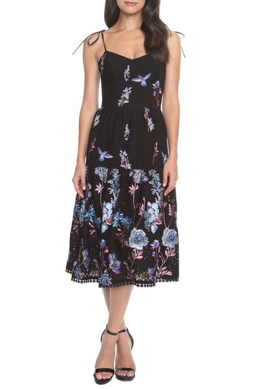 Shop Dress The Population Abbie Floral Embroidered Eyelet Sundress In Black/pink Floral