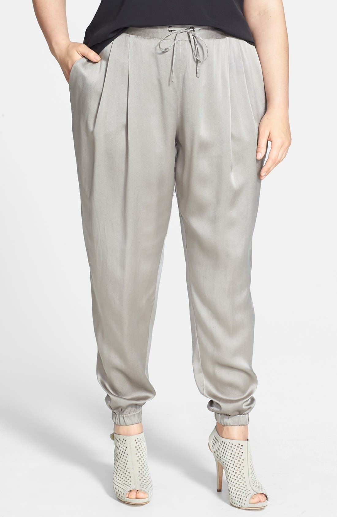 Eileen Fisher Silk Charmeuse Drawstring Ankle Pants (Plus Size) Nordstrom