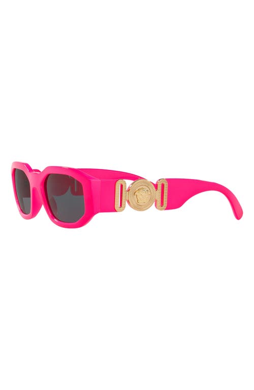 Shop Versace Biggie 53mm Round Sunglasses In Fuchsia Fluo/grey