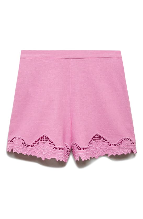 Shop Mango Cotton Eyelet Shorts In Pastel Pink