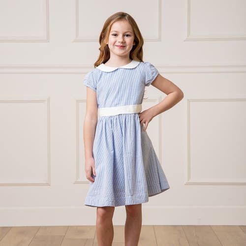 Hope & Henry Girls' Organic Seersucker Peter Pan Collar Dress, Kids In Blue Seersucker