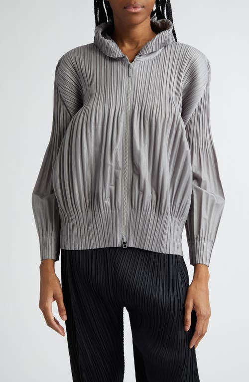 Pleated Zip Front Hoodie in Cool Gray