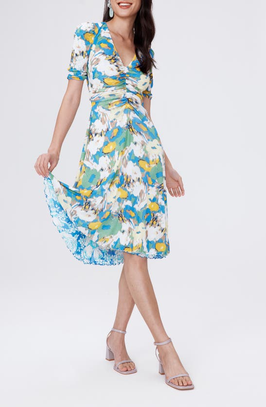 Shop Dvf Koren Reversible Fit & Flare Dress In June Bloom Blue/ Day Dream