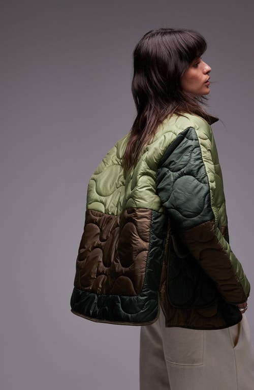 Shop Topshop Colorblock Quilted Bomber Jacket In Multi Green