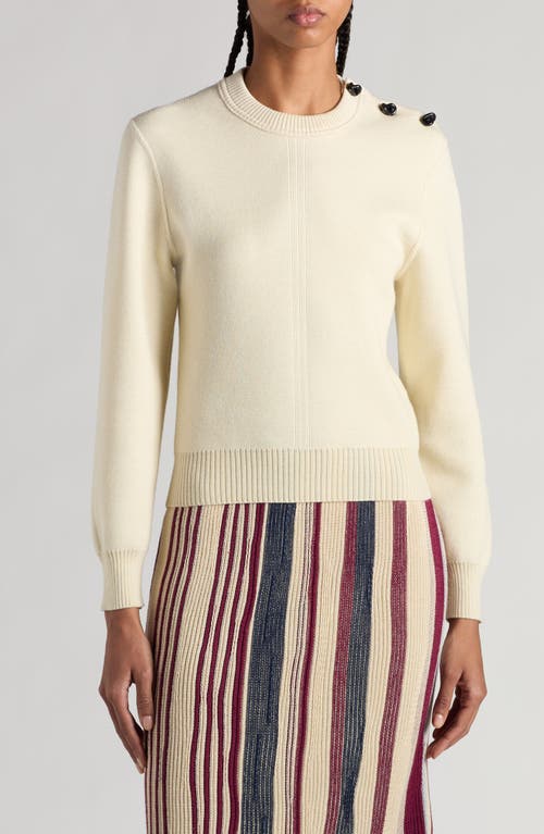 Shop Bottega Veneta Shoulder Detail Lightweight Wool Crewneck Sweater In Dove