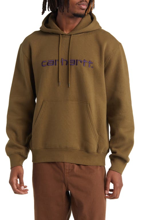 Carhartt Work In Progress Logo Embroidered Hoodie In Highland/cassis