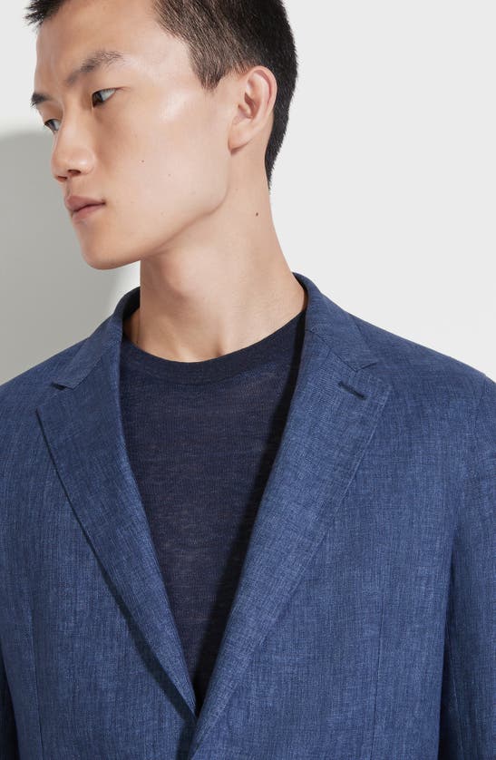 Zegna Oasi Linen Sport Coat In Blu Ciano