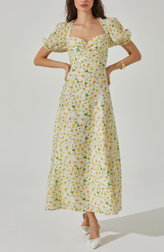 Shop Astr Print Puff Sleeve Maxi Dress In Yellow White Floral