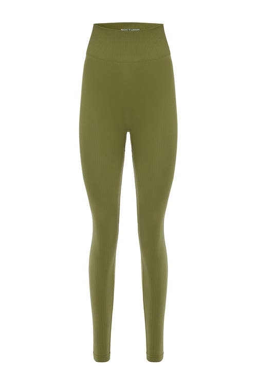 Nocturne Ribbed High-Waisted Leggings in Khaki at Nordstrom, Size Medium