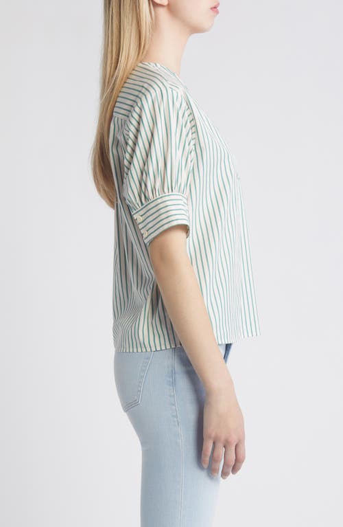 Shop Frame Stripe Cotton Popover Top In Green Gem Multi