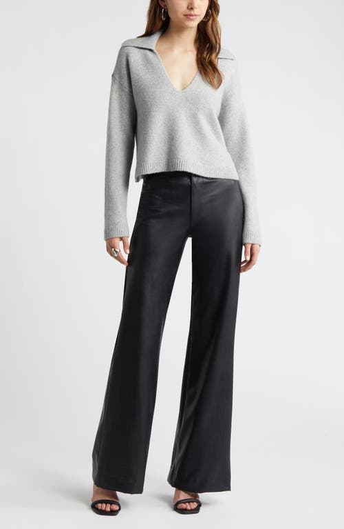 Shop Open Edit Johnny Collar Boxy Crop Sweater In Grey Heather