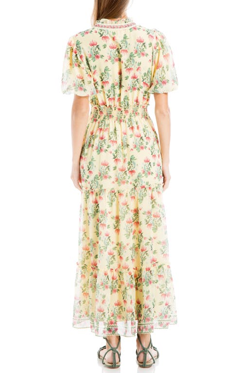 Shop Max Studio Georgette Smocked Maxi Dress In Yellow/pink Floral